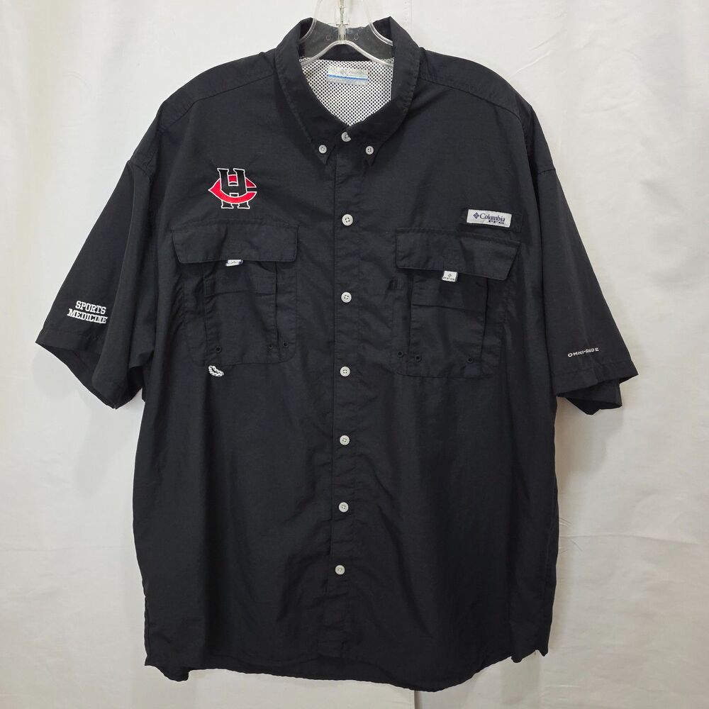 Columbia Shirt Mens XL Black PFG Fishing Outdoor Short Sleeve Pockets Vented